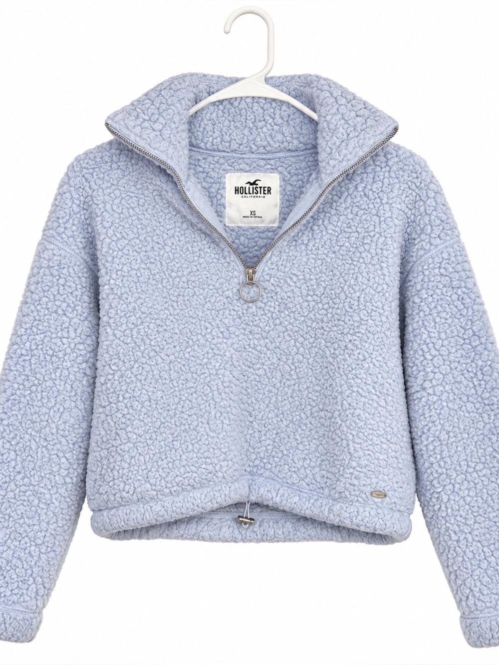 Hollister Cropped Sherpa Half Zip Baby Blue XS